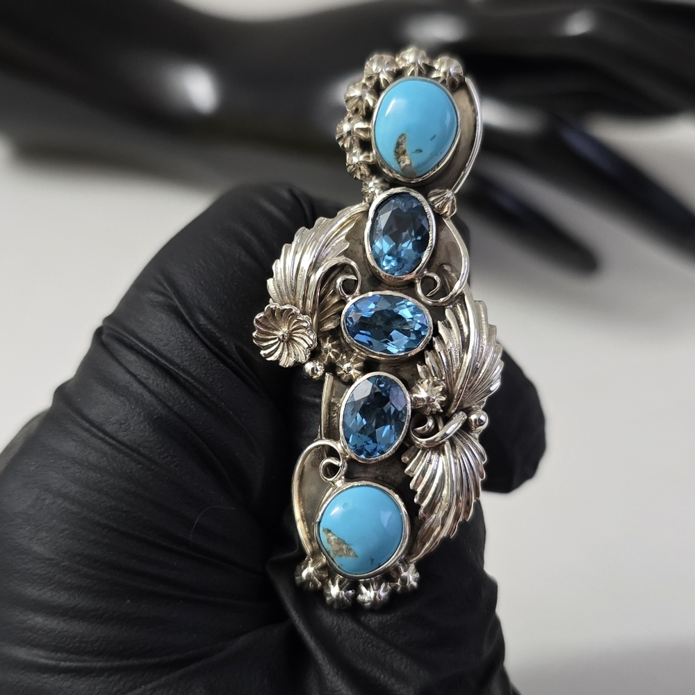 Southwest Sterling Silver 925 Turquoise And Blue Topaz Ring